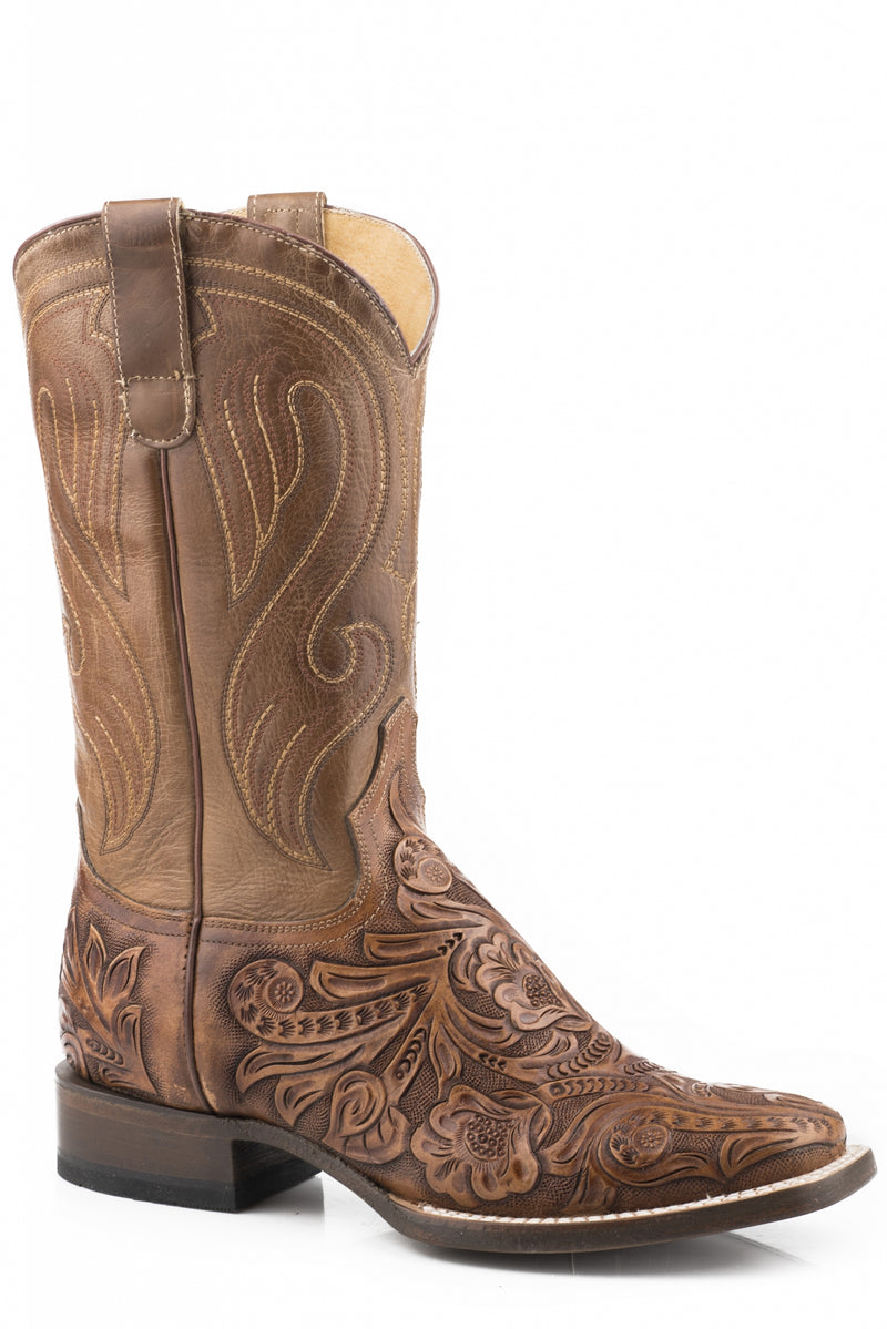Roper Ladies Saddle Floral Handtooled Square Toe Boots