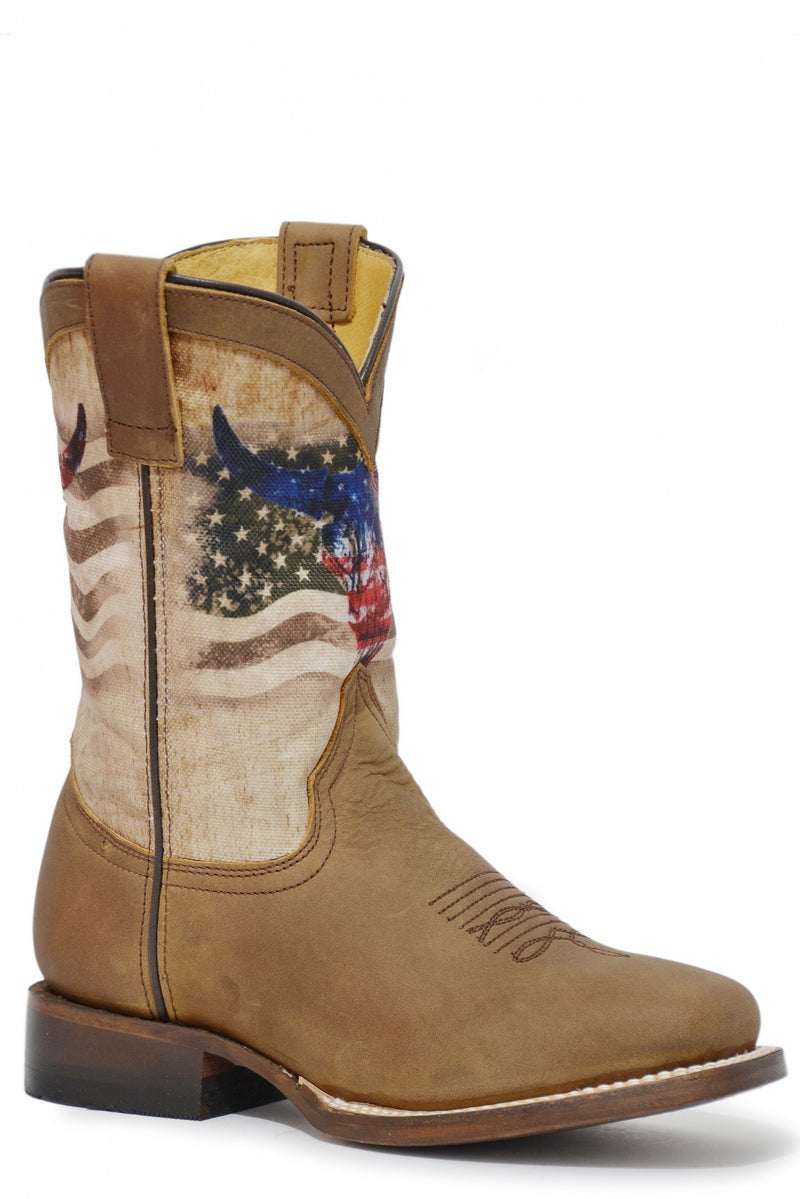 Roper Kids American Bull Leather Sole Western Boots