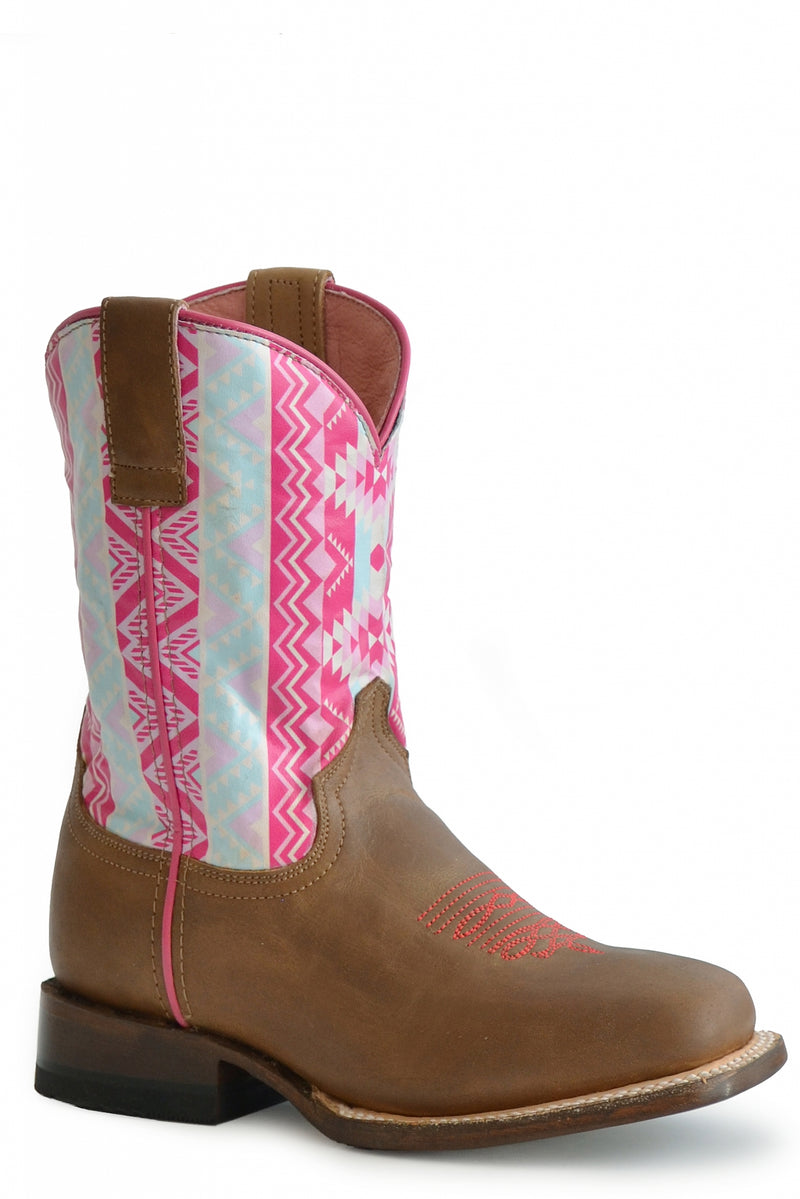 Roper Kids Native Design Leather Outsole Western Boots