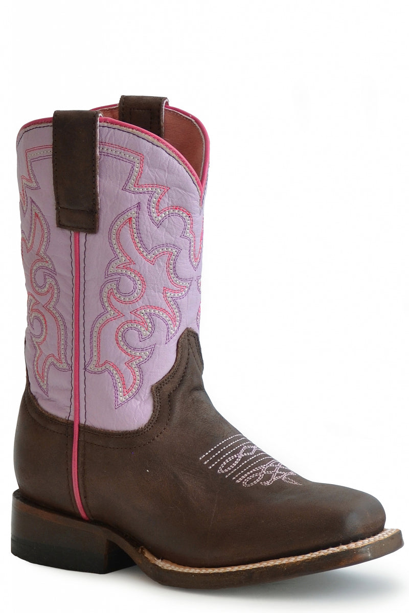 Roper Kids Embroidered Square Toe Leather Outsole Boots