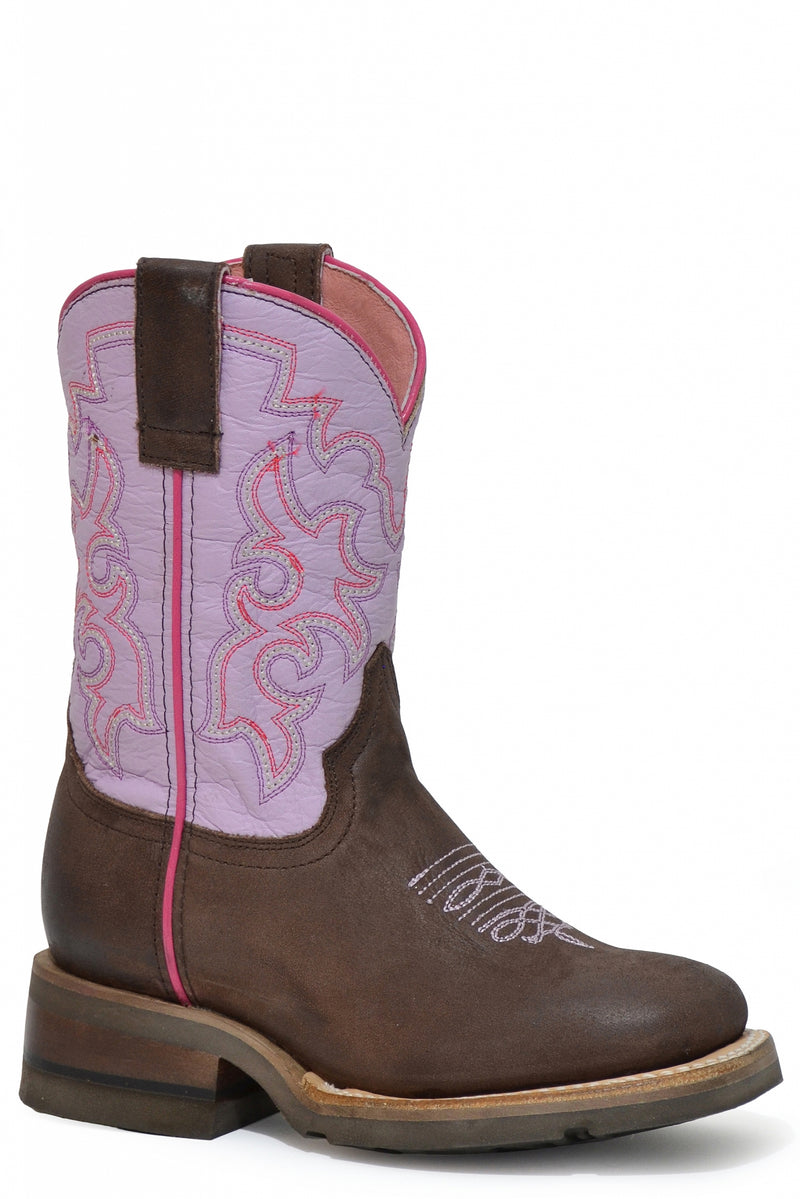 Roper Kids Embroidered Square Toe GEO Outsole Boots
