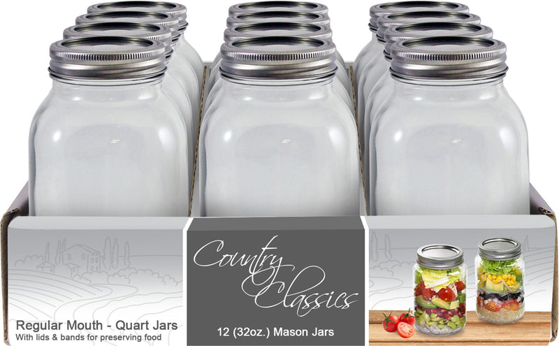 Country Classics Regular Mouth Glass Canning Jars - 12 Pack