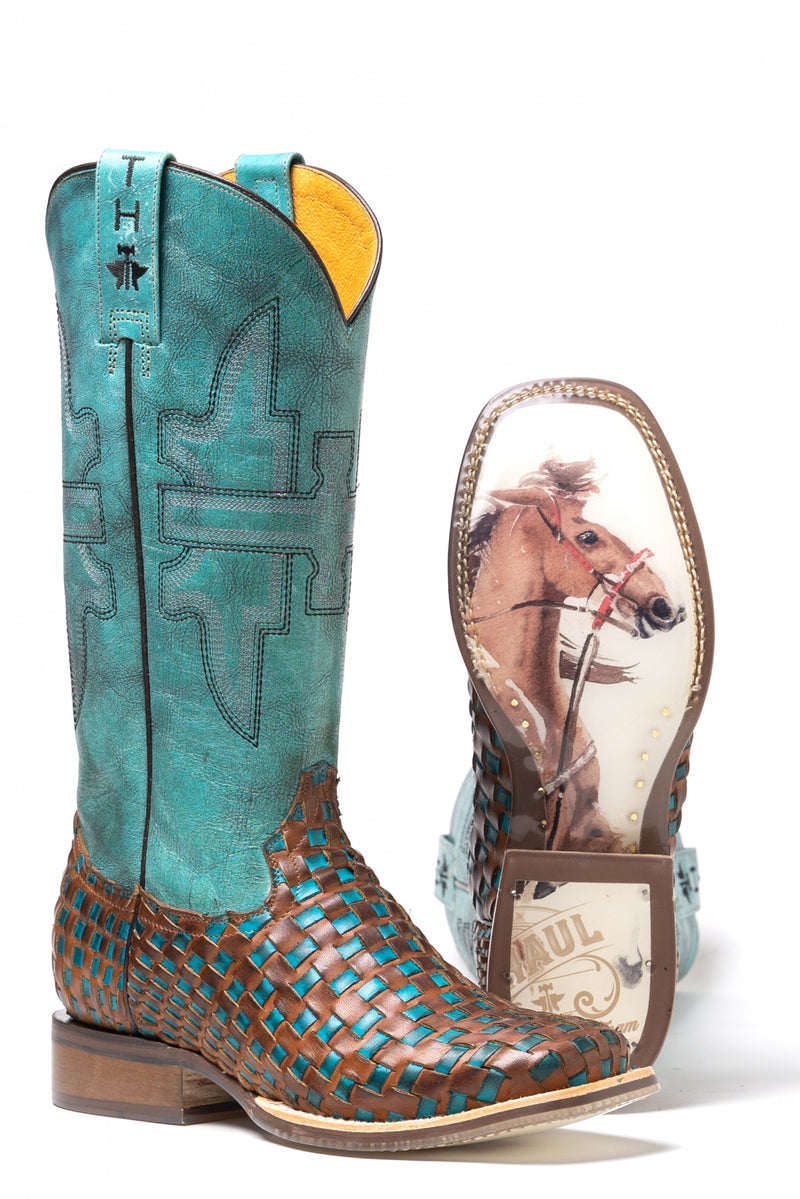 Tin Haul Ladies Square Toe Boots - Gitchu A Good One with Barrel Racer Sole