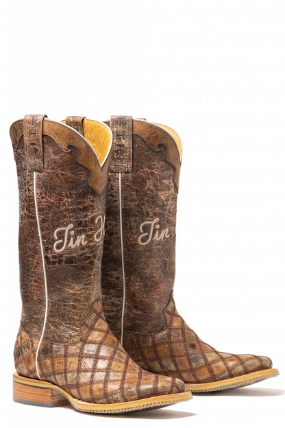 Tin Haul Ladies Square Toe Boots - Patches with Wild Cowgirl Sole