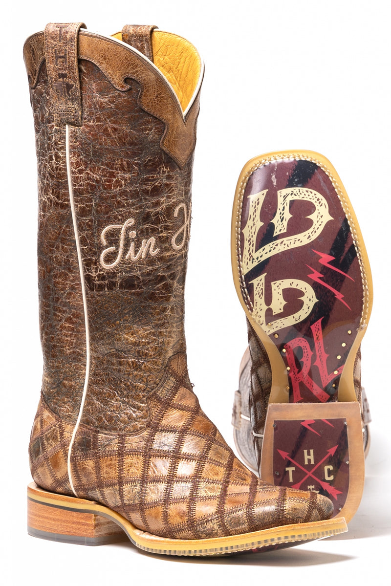 Tin Haul Ladies Square Toe Boots - Patches with Wild Cowgirl Sole