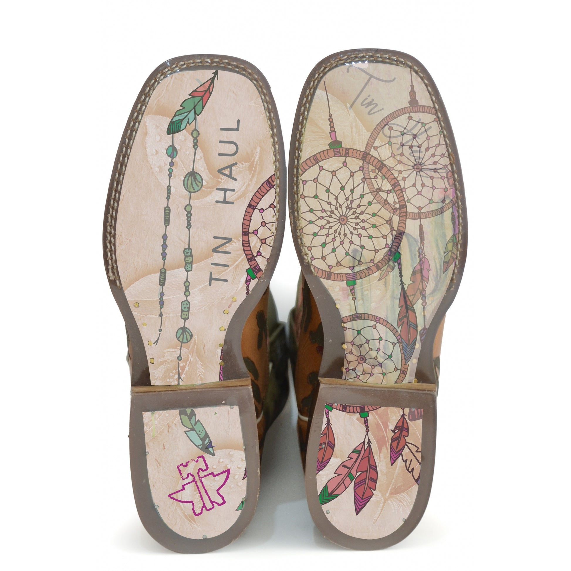 Tin Haul Ladies Square Toe Boots - Southwest Dreamer with Dream Catcher Sole
