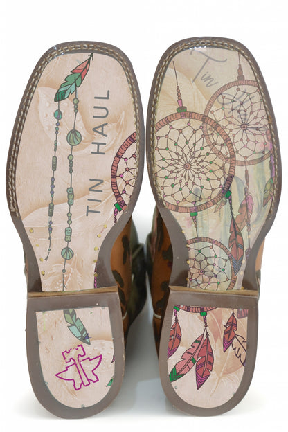 Tin Haul Ladies Square Toe Boots - Southwest Dreamer with Dream Catcher Sole
