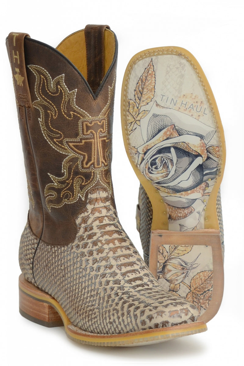 Tin Haul Ladies Square Toe Boots - Cobra Queen with Golden Flower Sole