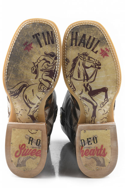 Tin Haul Ladies Square Toe Boots - Shaggy Diamonds with Vintage Sweetheart Sole