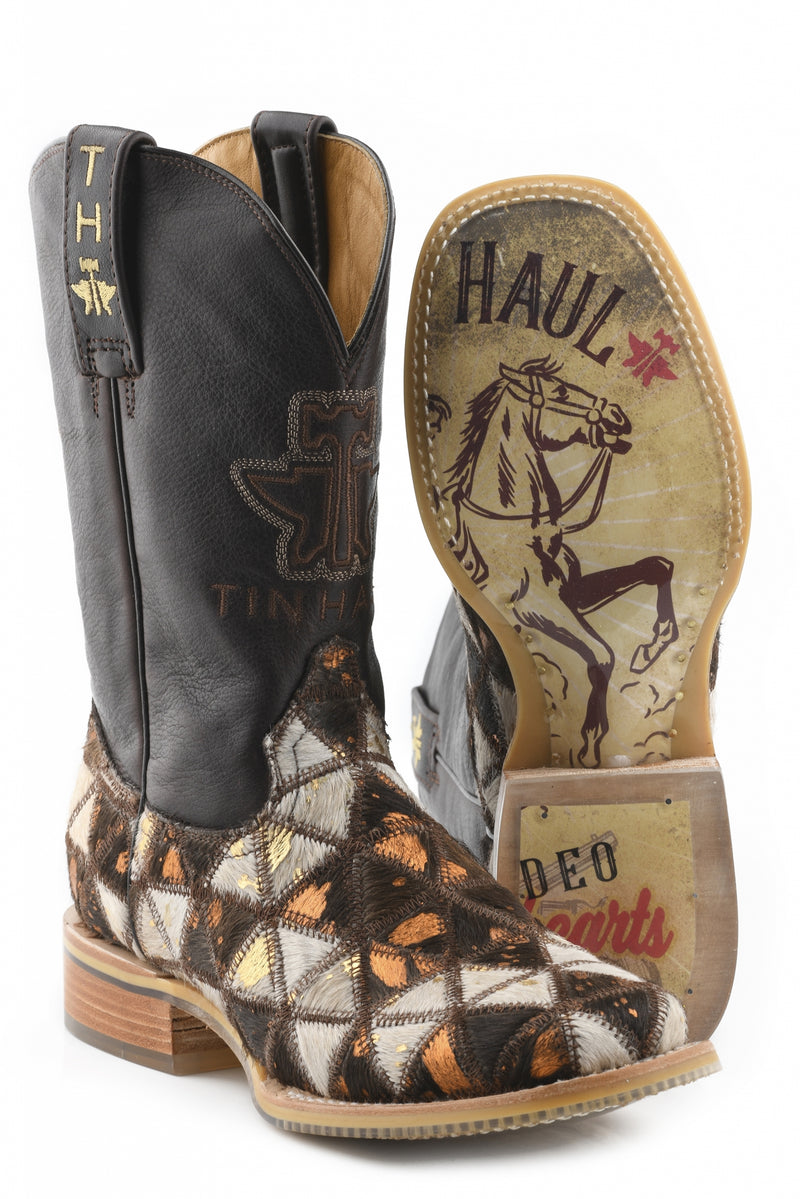 Tin Haul Ladies Square Toe Boots - Shaggy Diamonds with Vintage Sweetheart Sole
