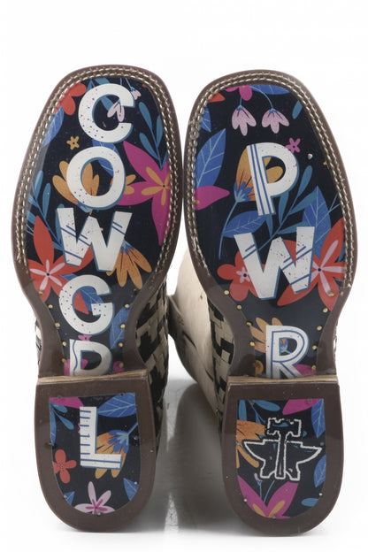 Tin Haul Ladies Square Toe Boots - Houndstooth with Cowgirl Power Sole