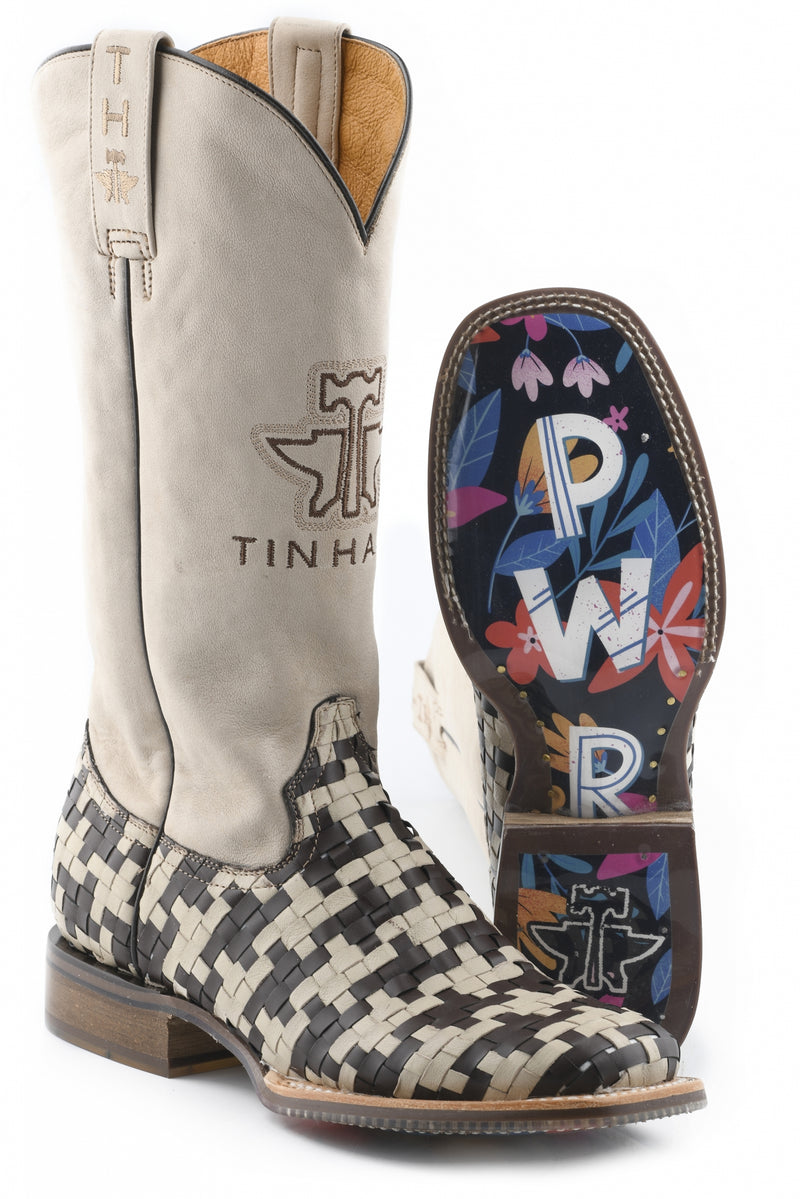 Tin Haul Ladies Square Toe Boots - Houndstooth with Cowgirl Power Sole