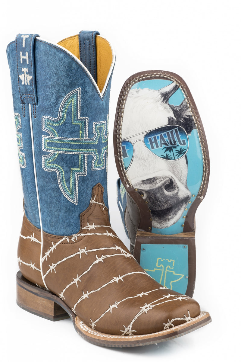 Tin Haul Ladies Square Toe Boots - Hands Off with Deja Moo Sole
