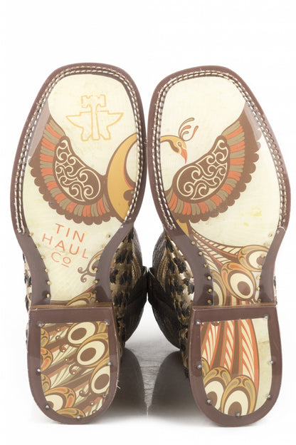 Tin Haul Ladies Square Toe Boots - 3D Cross with Peacock Sole