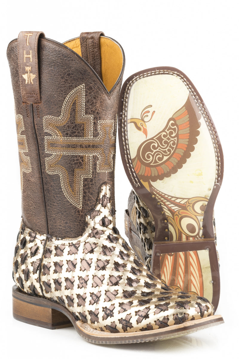 Tin Haul Ladies Square Toe Boots - 3D Cross with Peacock Sole