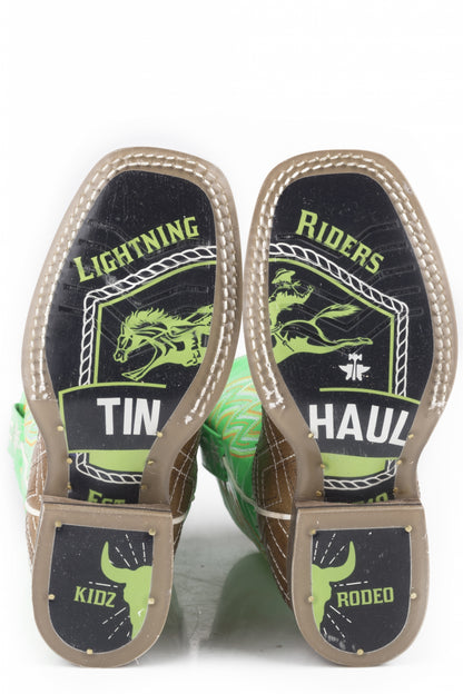 Tin Haul Big Kids Boots - Neon Matrix with Lightening Rider Sole