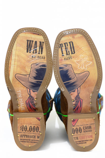 Tin Haul Big Kids Boots - Kaleidoscope with Wanted Dead or Alive Sole