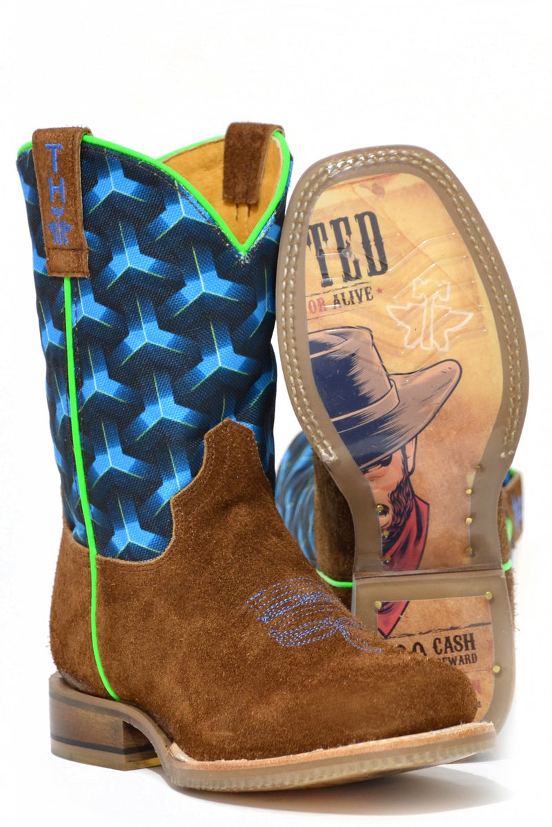 Tin Haul Big Kids Boots - Kaleidoscope with Wanted Dead or Alive Sole
