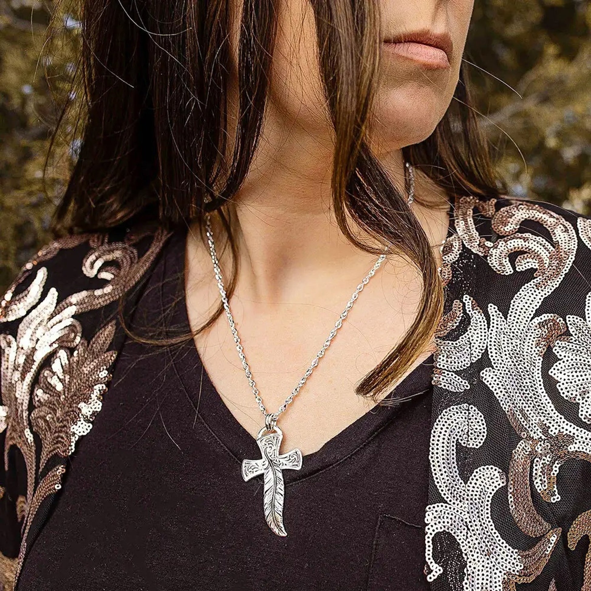 Montana Silversmiths Wind Dancer Feather Cross Necklace