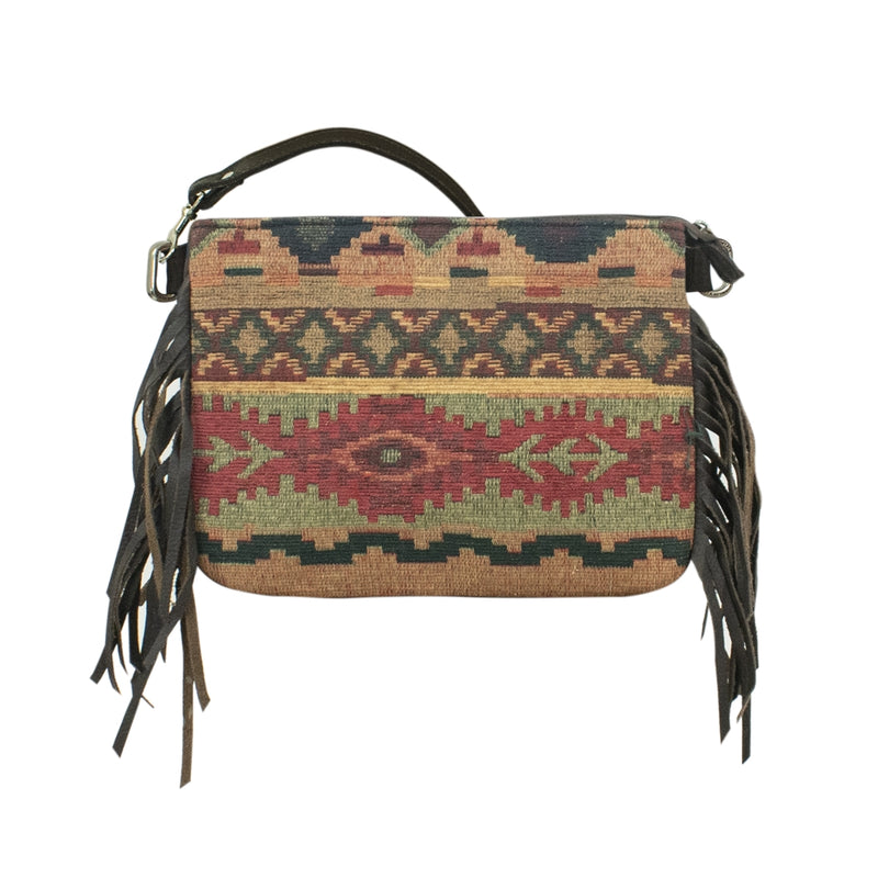 American West Tapestry Zip Top Crossbody with Fringe