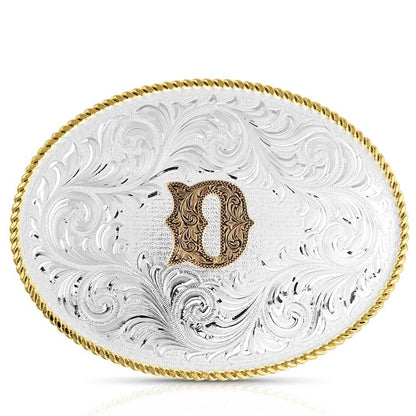 Montana Silversmiths Classic Western Oval Two-Tone Initial Belt Buckle