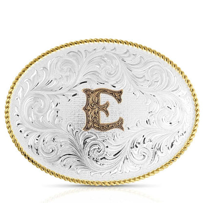 Montana Silversmiths Classic Western Oval Two-Tone Initial Belt Buckle