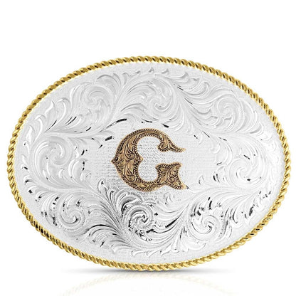 Montana Silversmiths Classic Western Oval Two-Tone Initial Belt Buckle