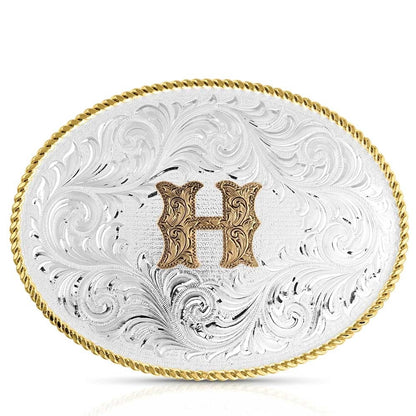 Montana Silversmiths Classic Western Oval Two-Tone Initial Belt Buckle