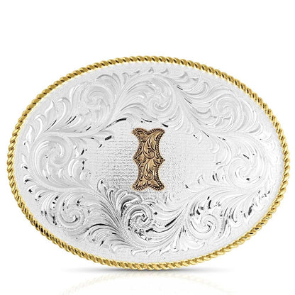 Montana Silversmiths Classic Western Oval Two-Tone Initial Belt Buckle