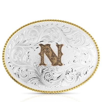 Montana Silversmiths Classic Western Oval Two-Tone Initial Belt Buckle