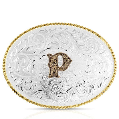Montana Silversmiths Classic Western Oval Two-Tone Initial Belt Buckle