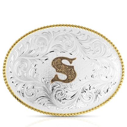 Montana Silversmiths Classic Western Oval Two-Tone Initial Belt Buckle