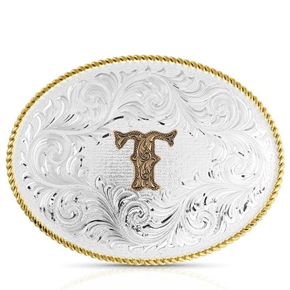 Montana Silversmiths Classic Western Oval Two-Tone Initial Belt Buckle