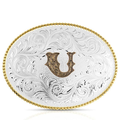 Montana Silversmiths Classic Western Oval Two-Tone Initial Belt Buckle