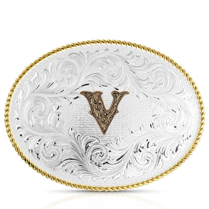 Montana Silversmiths Classic Western Oval Two-Tone Initial Belt Buckle