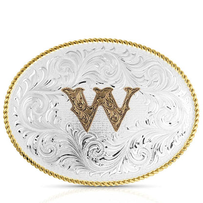 Montana Silversmiths Classic Western Oval Two-Tone Initial Belt Buckle