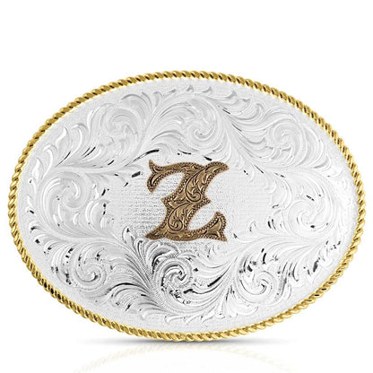 Montana Silversmiths Classic Western Oval Two-Tone Initial Belt Buckle
