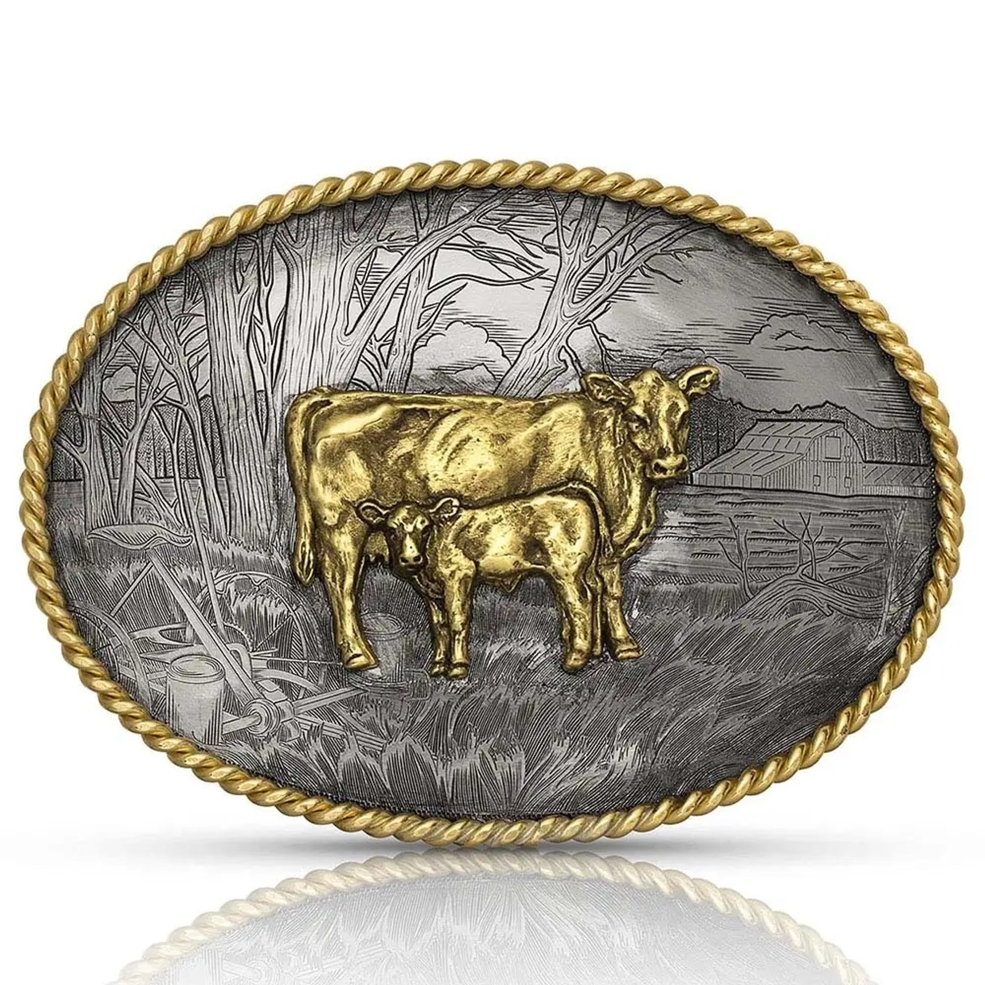 Montana Silversmiths Pastoral Scene with Cow & Calf Buckle