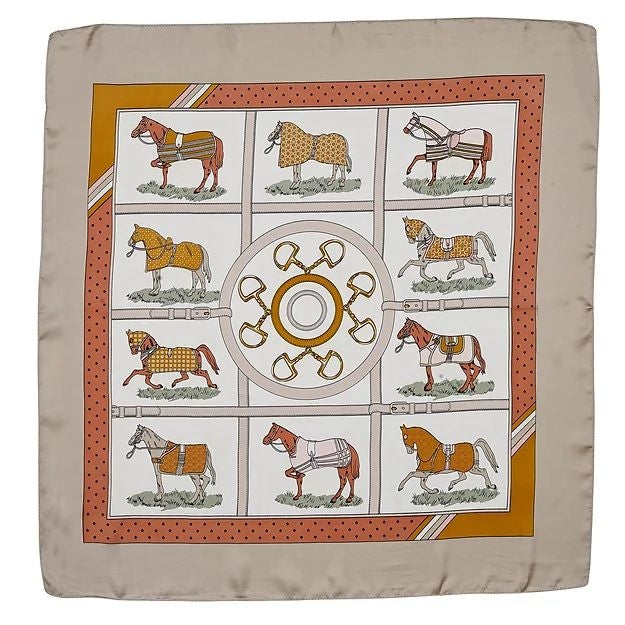 AWST Int'l Horses in Blankets Satin Scarf- 28" X 28"- Orange