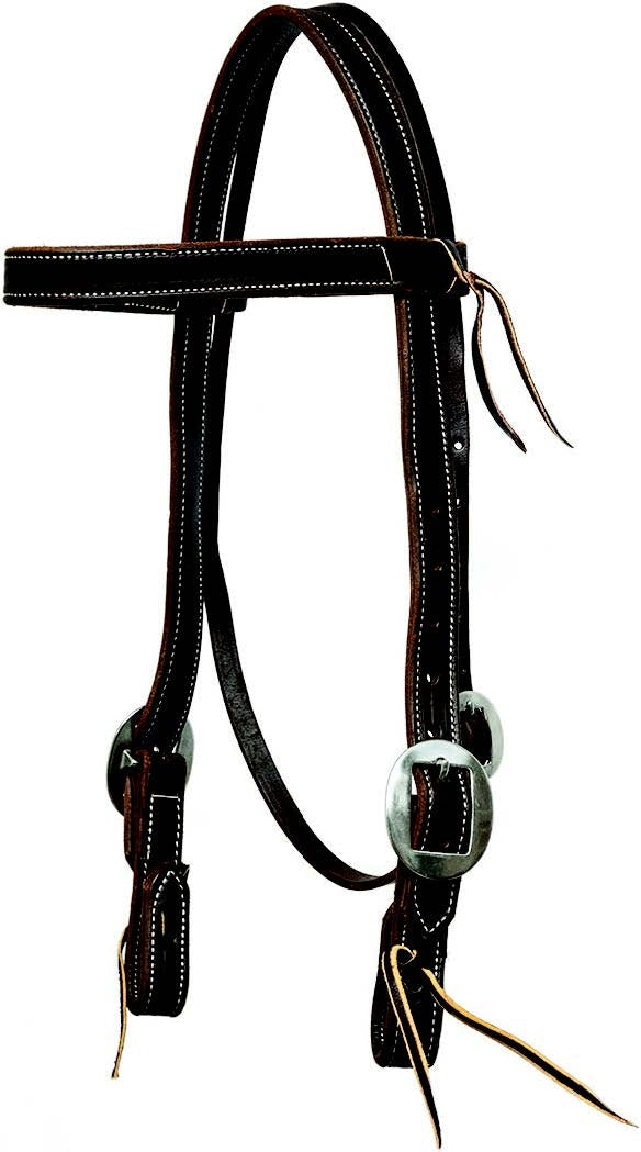 Mustang Double & Stitched Browband Headstall Stainless Steel Cart Buckles with Tie Ends