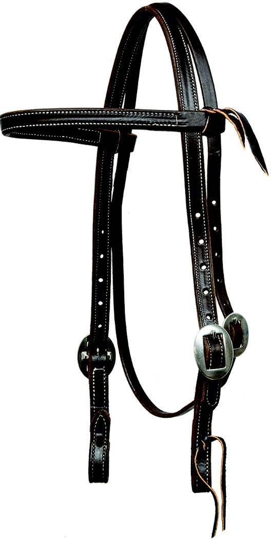 Mustang Double & Stitched Browband Headstall Stainless Steel Cart Buckles with Tie Ends