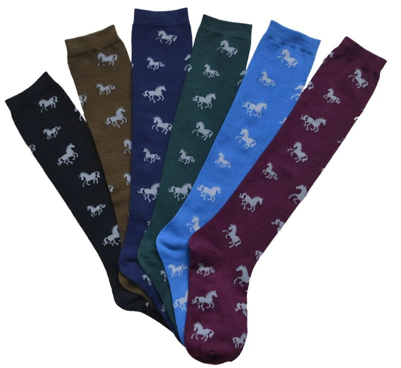 AWST Int'l Ladies "Lila" Horses All Over Darks Knee Socks - 6 Pack