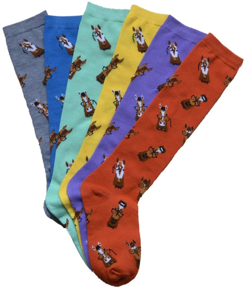 AWST Int'l Ladies Knee Socks- Horses with Spectacles - 6 Pack