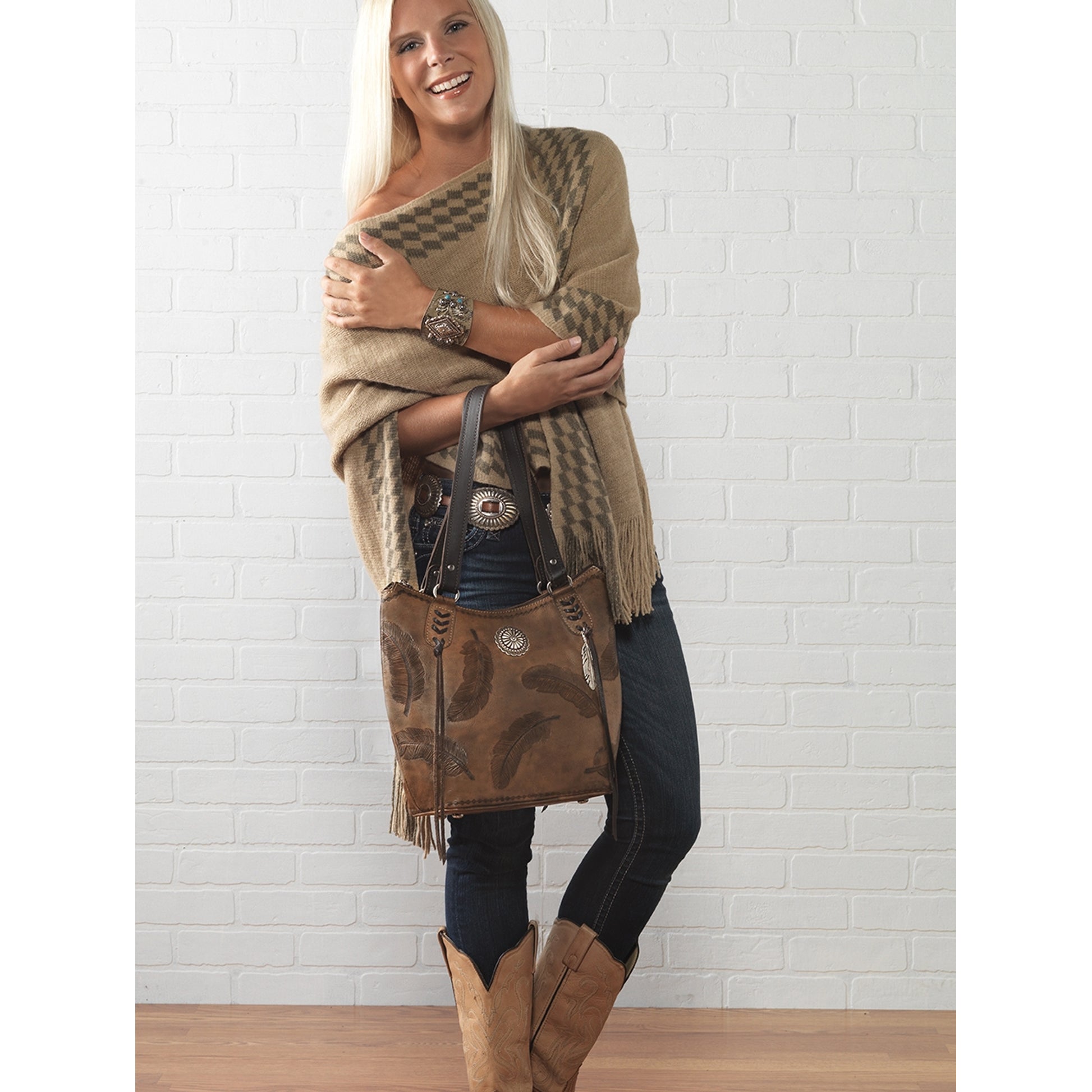 American West Sacred Bird Zip Top Bucket Tote