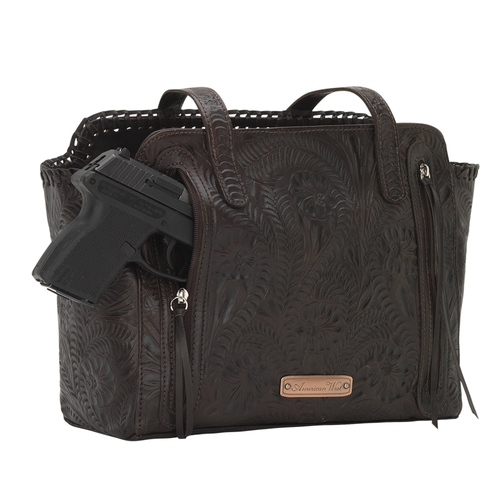 American West Annie's Secret Collection Zip Top Tote with Conceal Carry Pocket on Back