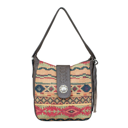 American West Santa Fe Woven Tapestry Soft Zip-Top Shoulder Hobo with Conceal Carry Pocket