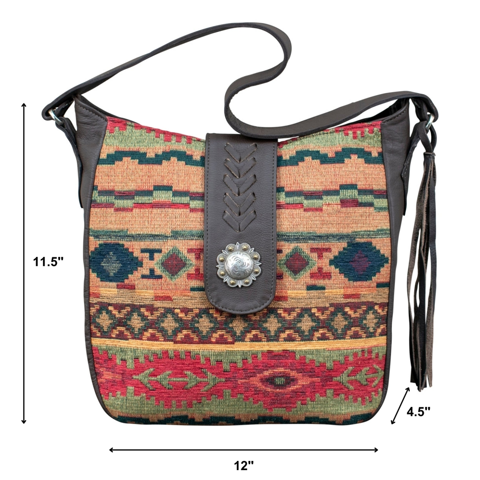 American West Santa Fe Woven Tapestry Soft Zip-Top Shoulder Hobo with Conceal Carry Pocket