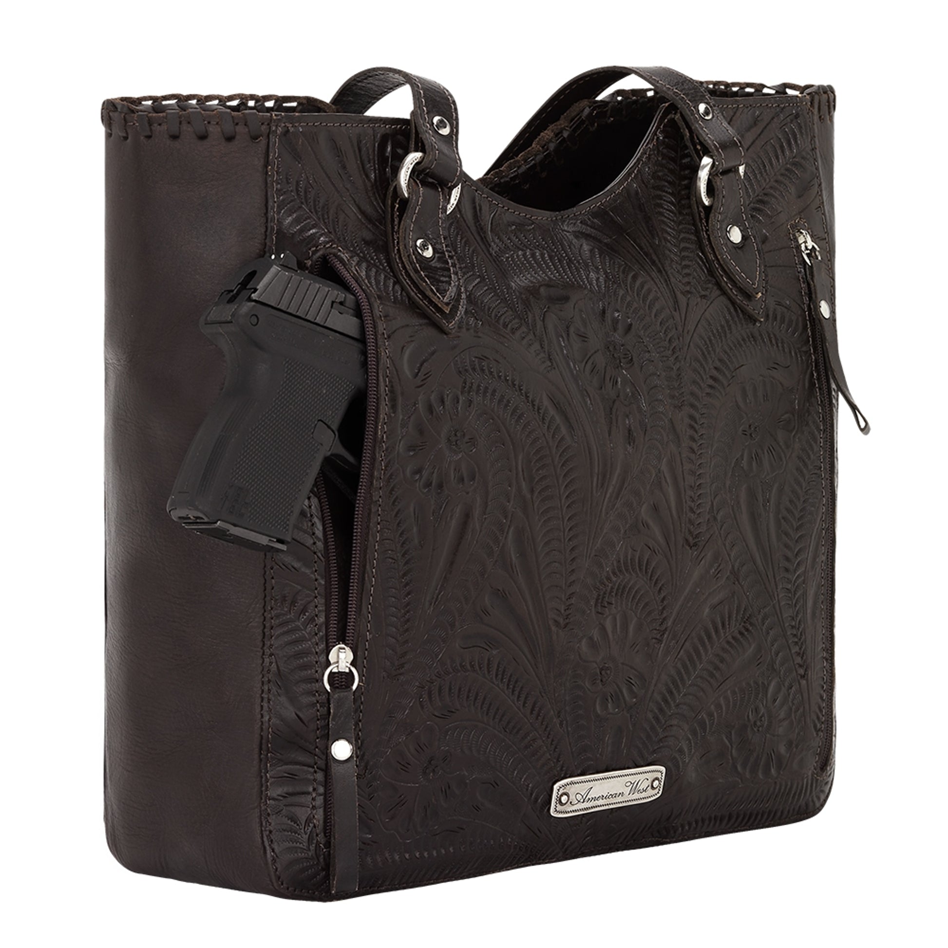 American West Annie's Secret Collection Large Zip Top Tote with Conceal Carry Pocket on Back