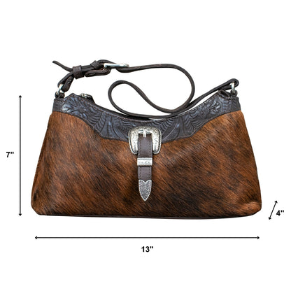 American West Cowtown Zip-Top Shoulder Bag with Hair-On Hide