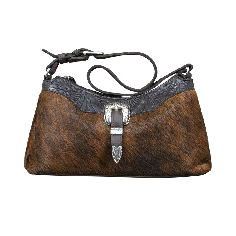 American West Cowtown Zip-Top Shoulder Bag with Hair-On Hide